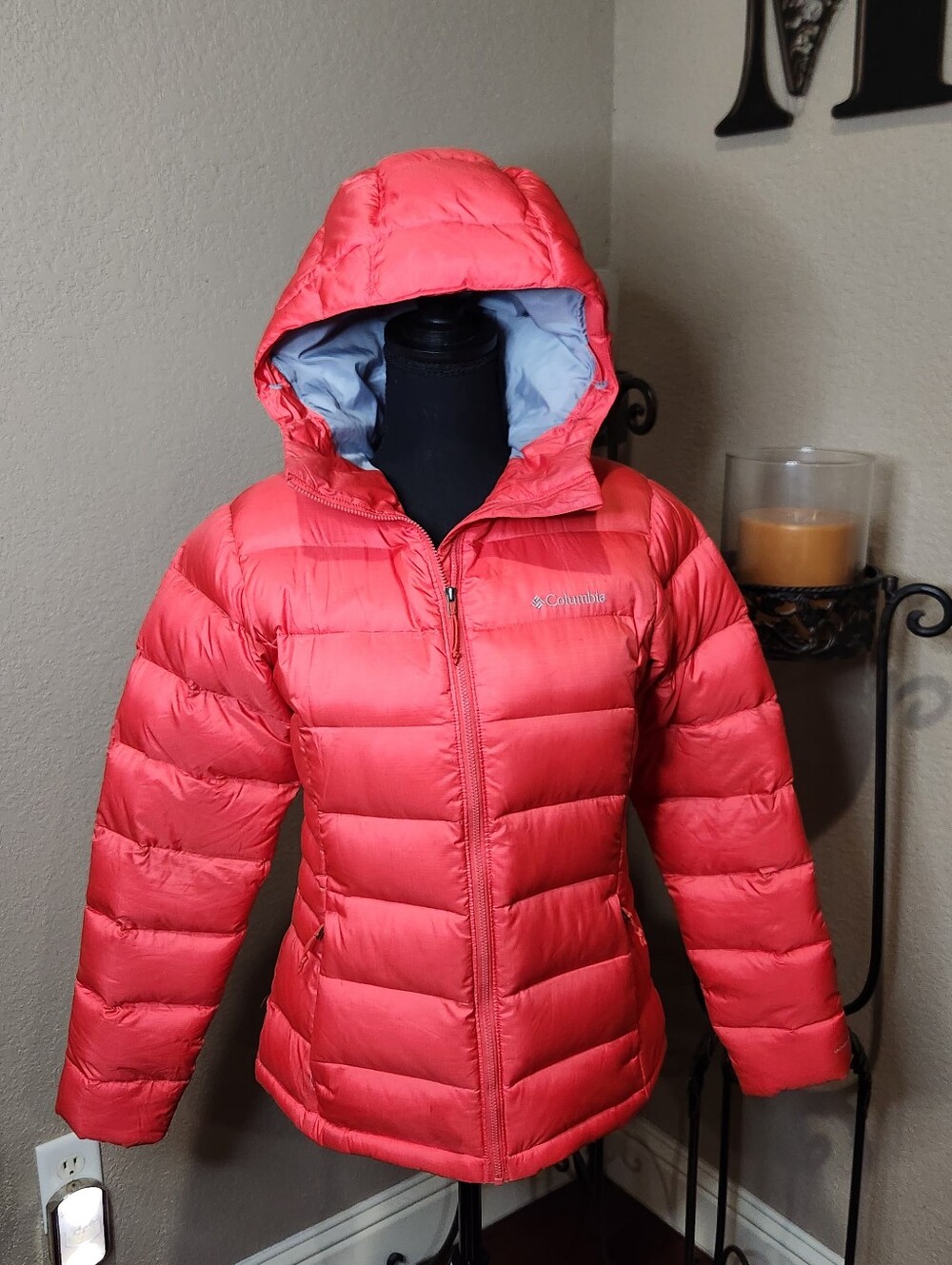 Columbia Omni Heat Women's Vibrant Red Hooded Puffer Jacket Size XS